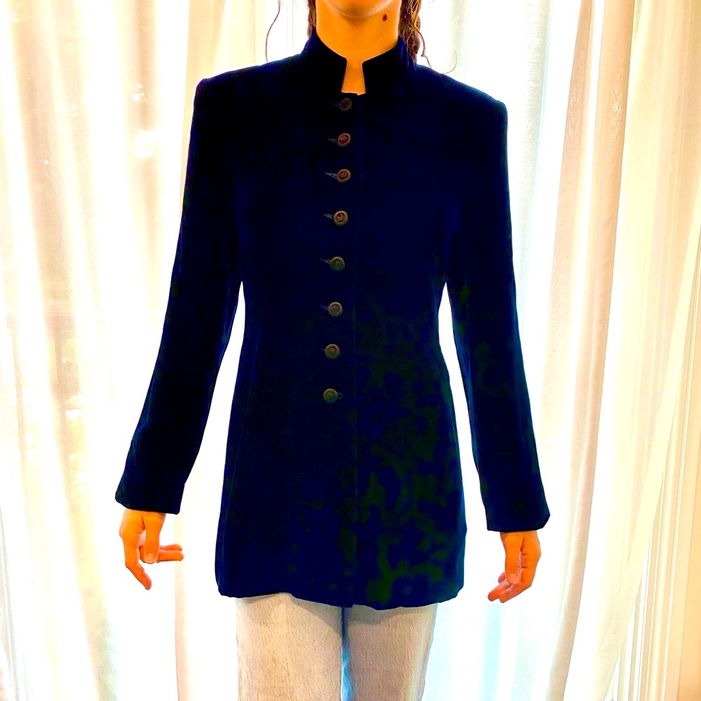 Holt Renfrew size 6 Tang-style jacket/blazer in jewel tone blue velvet